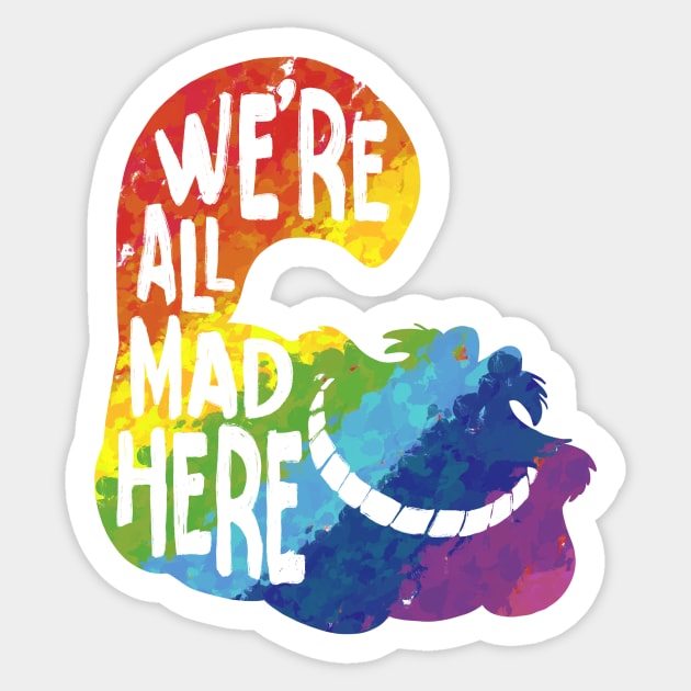 Alice we mad here rainbow black Sticker by Uwaki